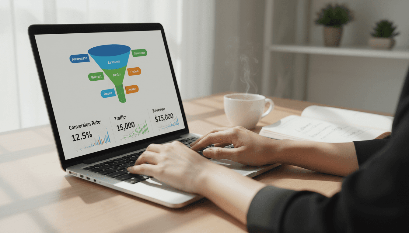 Professional reviewing sales conversion metrics on laptop