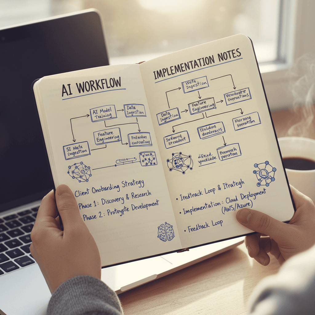 Hands writing strategic notes on notebook