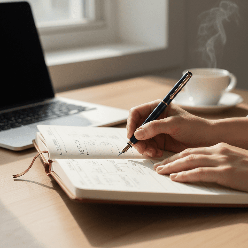 Close-up of handwritten sales notes during consultation